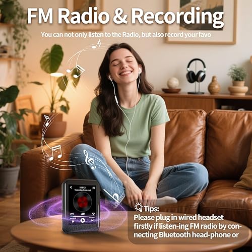 Miniatura 3 de Reproductor de MP3 con Bluetooth 5.4, reproductor de música portátil para niños con altavoz, radio FM, grabadora de voz, reproductor MP3