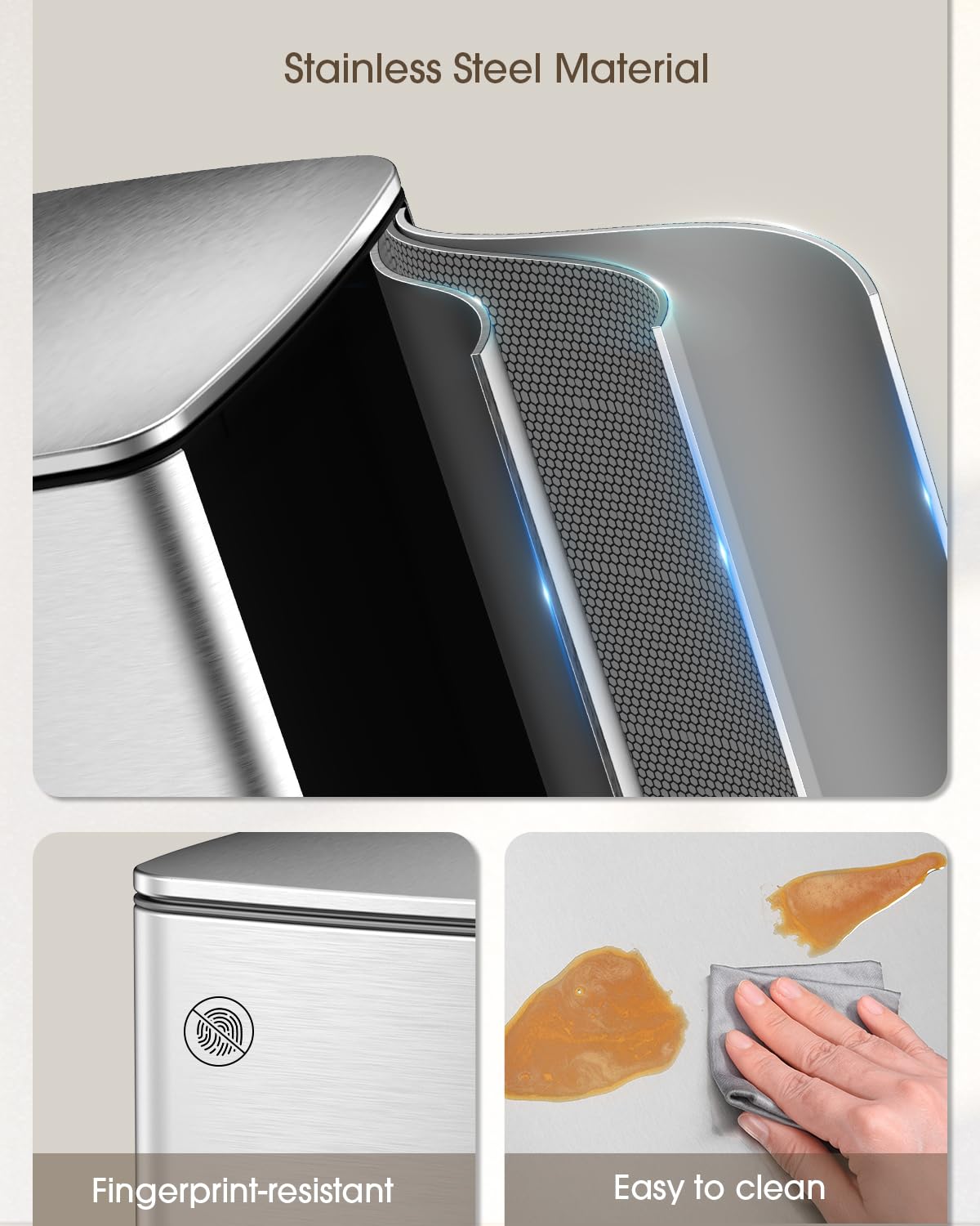 Lovewind Kitchen Trash Can with Lid, 8 Gallon/30 L Footstep Garbage Can for Kitchen Bedroom Home Office, 30 Liter Trash Bin Brushed Stainless Steel Waste Bin with Soft-Close Lid,Silver - Image 3