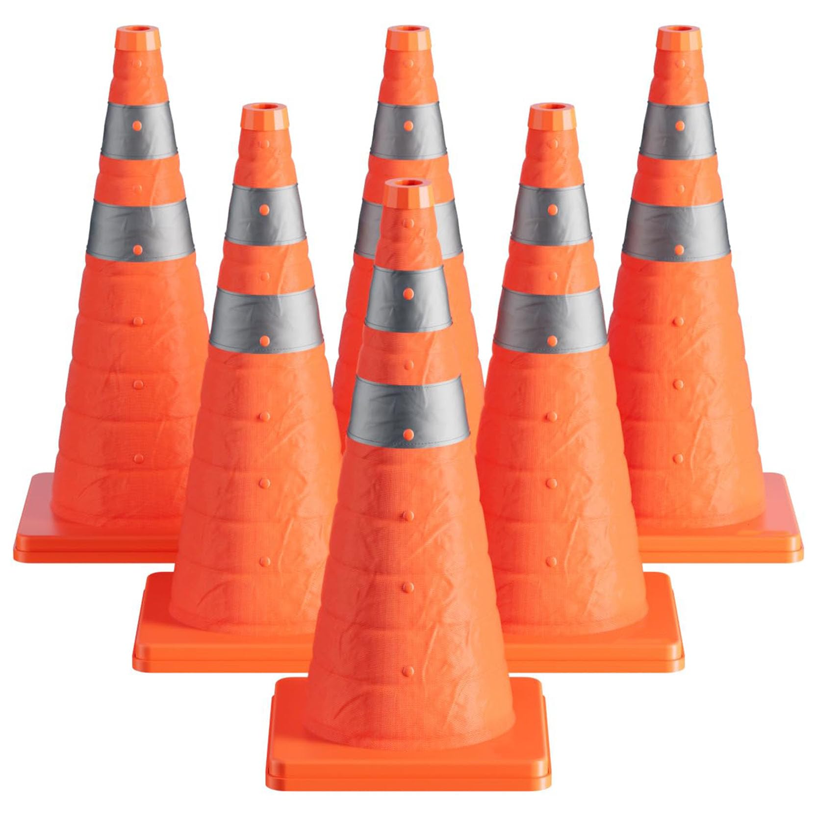 6 Conos de Seguridad Vial Plegables de Color Naranja con Collares Reflectantes,Conos de Seguridad Vial Extensibles y Desplegables Multiusos para Delimitar(Size:30x20x20cm,Color:6A)