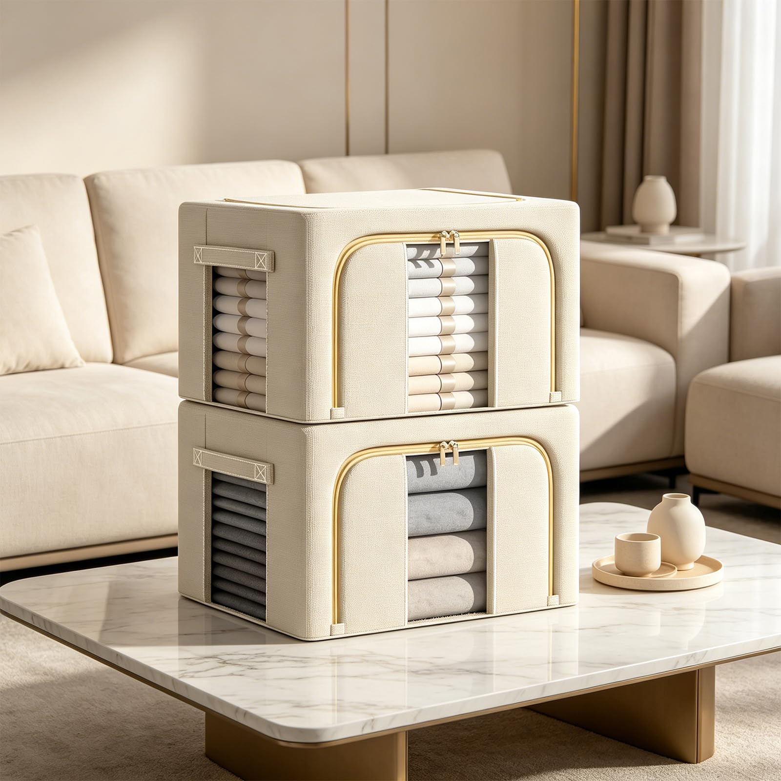 Scatole portaoggetti per la casa da 4 con sezioni visibili e robusta struttura in acciaio per guardaroba e area studio Organizzatori con maniglia ergonomica Scatole portaoggetti per biancheria