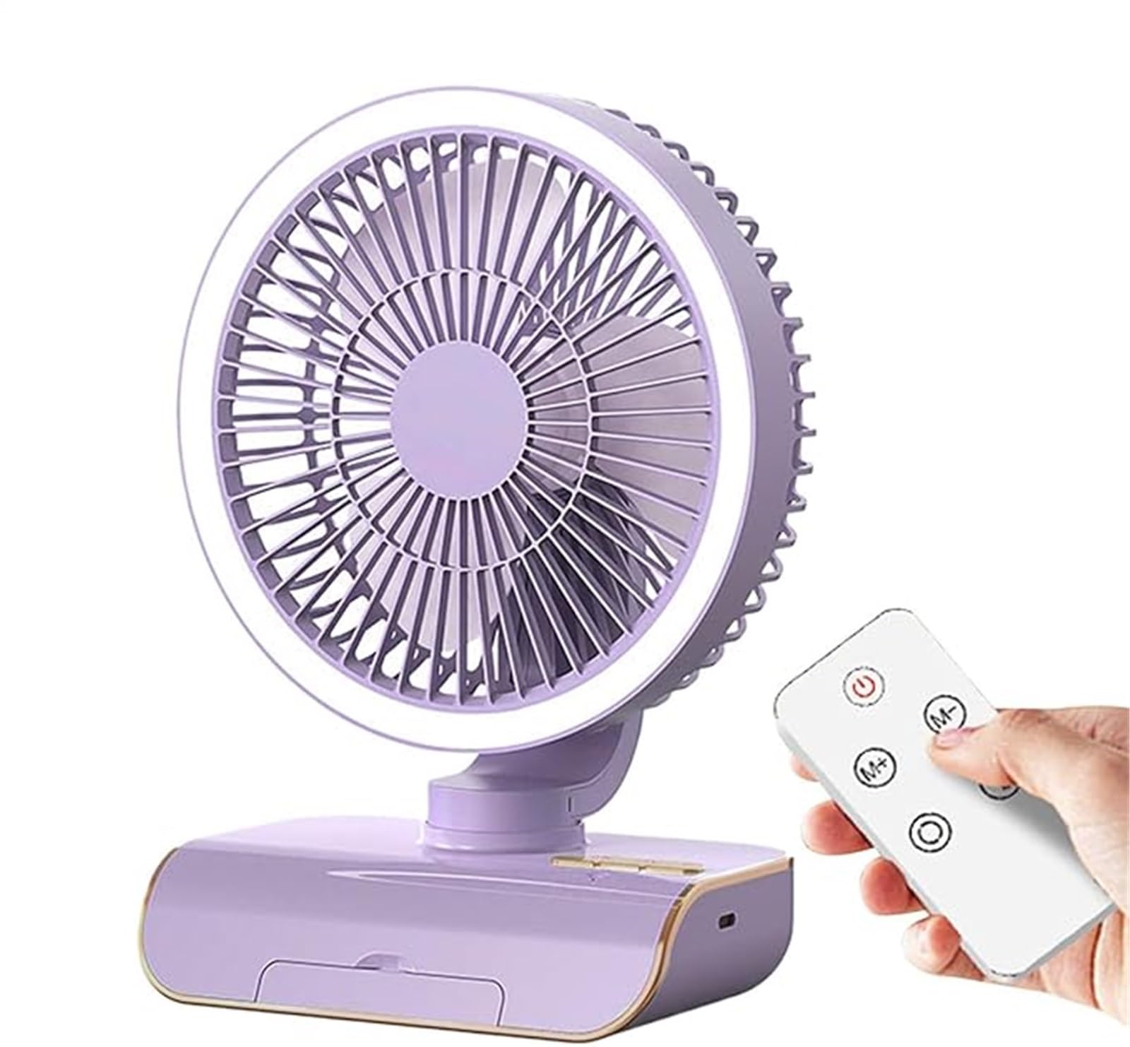 Petit ventilateur de bureau portable violet silencieux avec batterie rechargeable 2000mA
