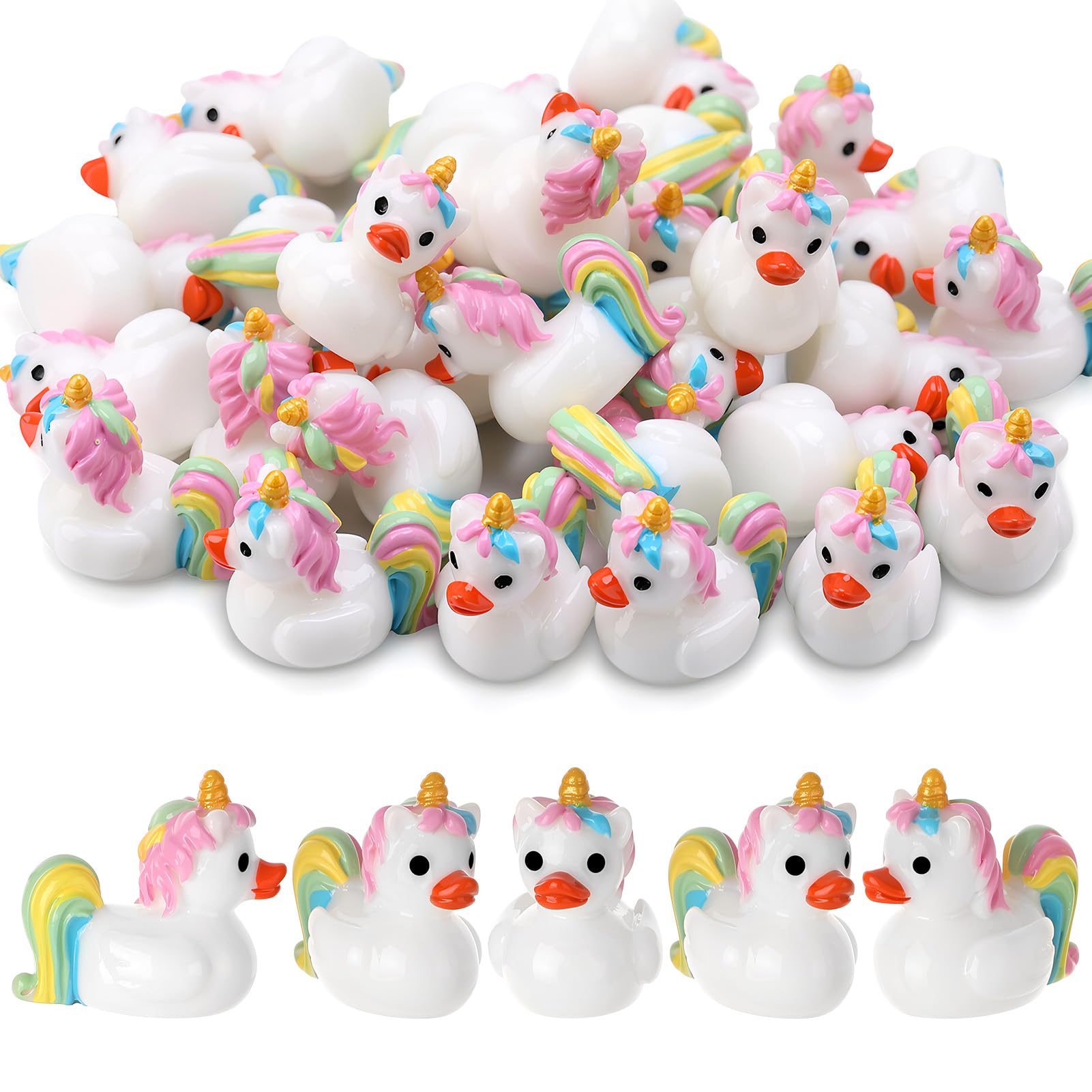 50 Stück Einhorn-Enten Spielzeugfiguren, Mini-Einhorn-Enten aus Harz, kleine Einhörner, Entenspielzeug für Partygeschenke (Einhörner)
