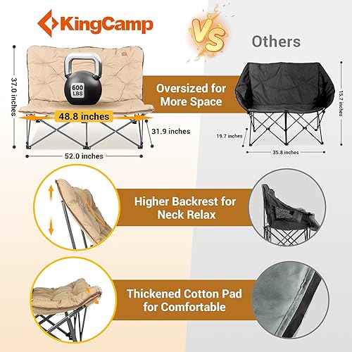 Miniatura 10 de KingCamp Comfy - Silla de mariposa plegable, con asientos acolchados y bolsa de transporte, para interiores y exteriores, silla de campamento para