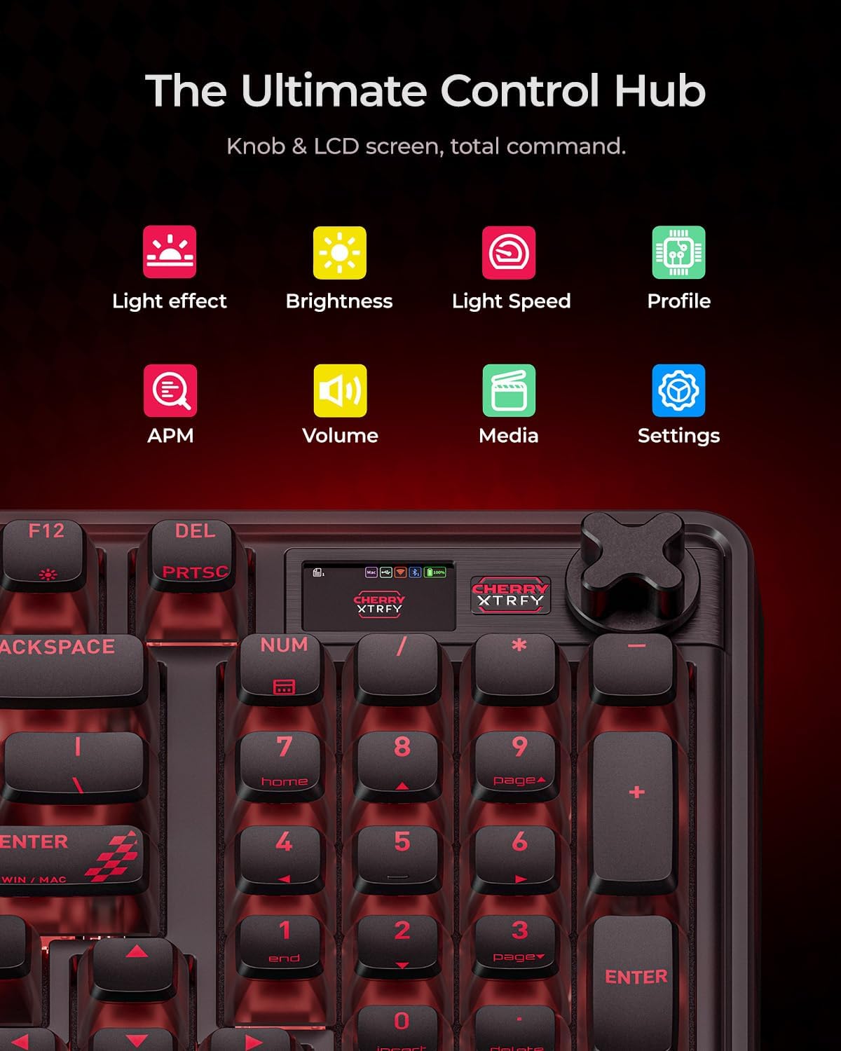 Cherry x PIXIU 98 8KHz Esports Gaming Mechanical Keyboard, 8000Hz Polling, MX2A Red Switches, Tri-Mode Bluetooth/2.4G/USB-C Wired, Hot-Swap Gasket Custom Keyboard with Knob, PBT, RGB Backlit - Image 7