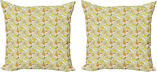 Lunarable Floral Throw Pillow Cushion Cover Pack of 2, Funky Illustration of Daffodils with Pastel Colors Retro Inspired Art Boho, Zippered
