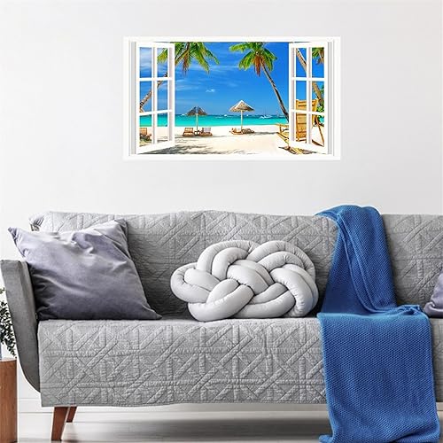 Miniatura 7 de Beach 3D Wall Stickers Beach Theme Wall Decals Peel and Stick Fake Window Wall Stickers Sea View Scenery Wall Decals Removable Wall Stickers for
