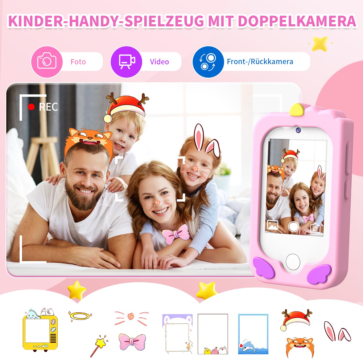 CHAKEYAKE Kinderkamera,Kinder Handy Smartphone Lernspielzeug,Kinder Kamera mit Dual Kamera 2.8" Touchscreen & MP3 Player&32GB Karte, Jungen Mädchen 3 4 5 6 7 8 9 10 Jahre Geburtstags Geschenke