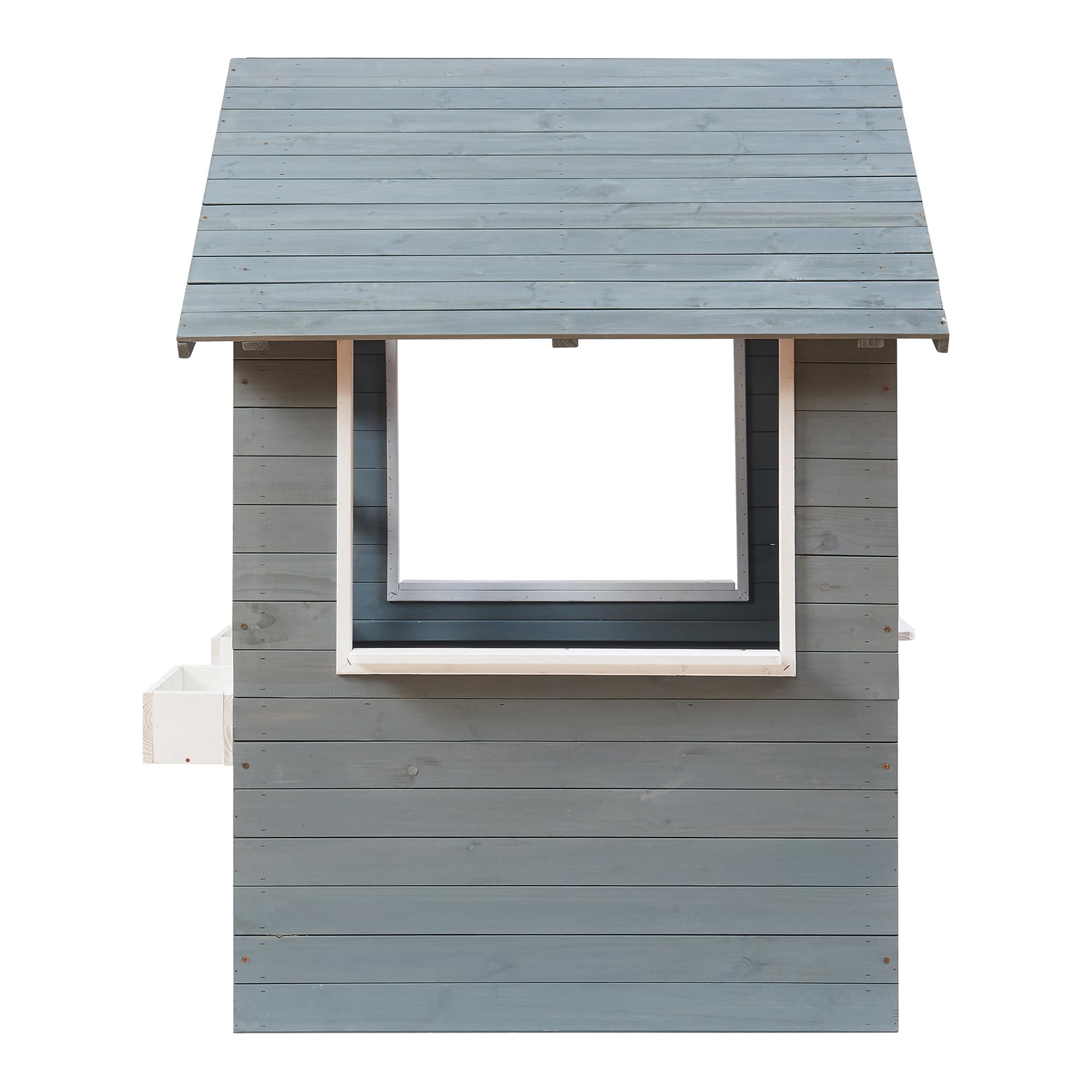 casa.pro Kinderspielhaus Outdoor Vesa Holzhaus Gartenspielhaus aus Tannenholz 138 x 120 x 102 cm mit Tür, Fenstern und Tafel Grau