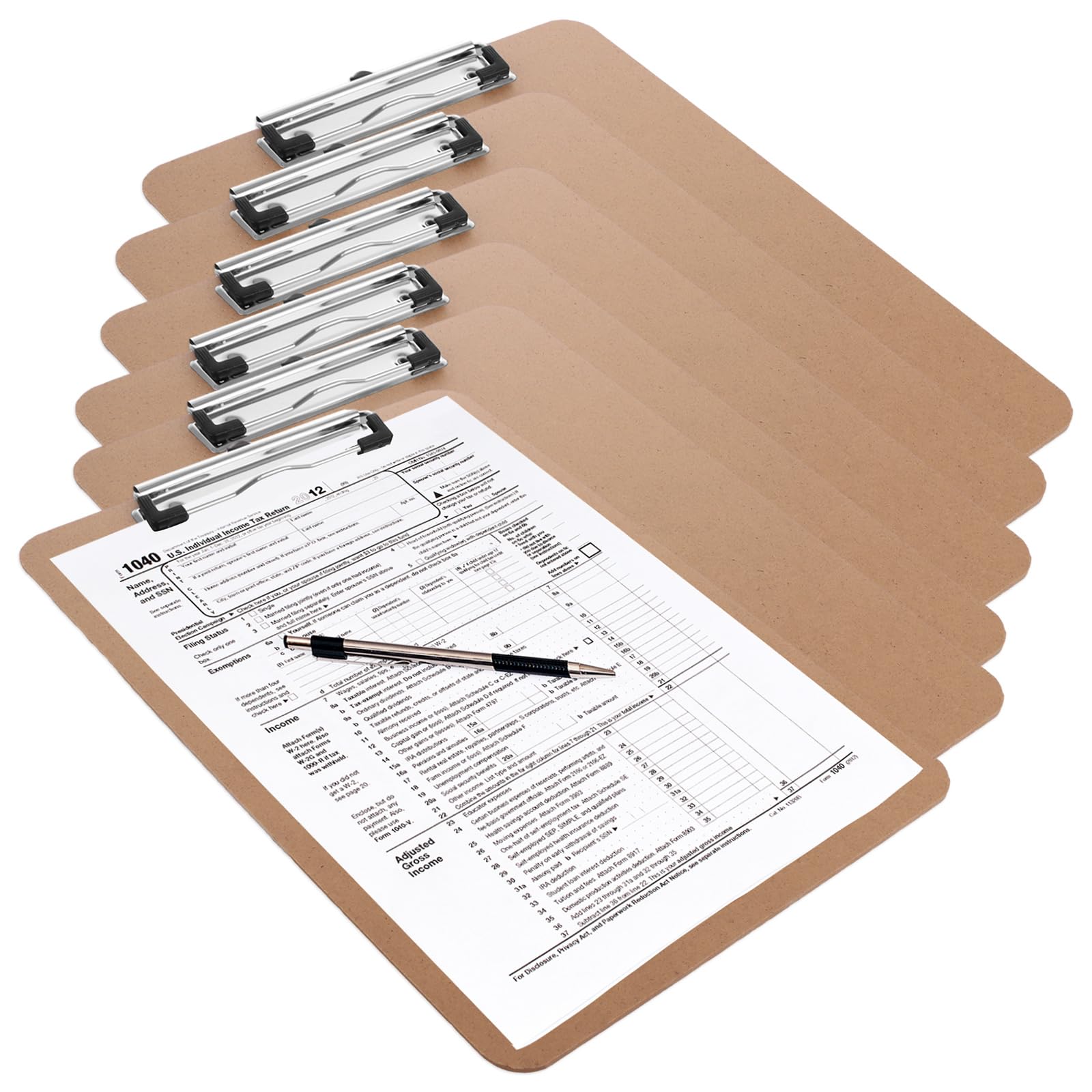 ASelected 6Pcs A4Clipboards,Durable Wooden Clipboards with Low Profile Clip,Hardboard Clip Boards with Hanging Hole and Metal Clip for Office,School,Restaurant,Warehouse,Classroom, Brown