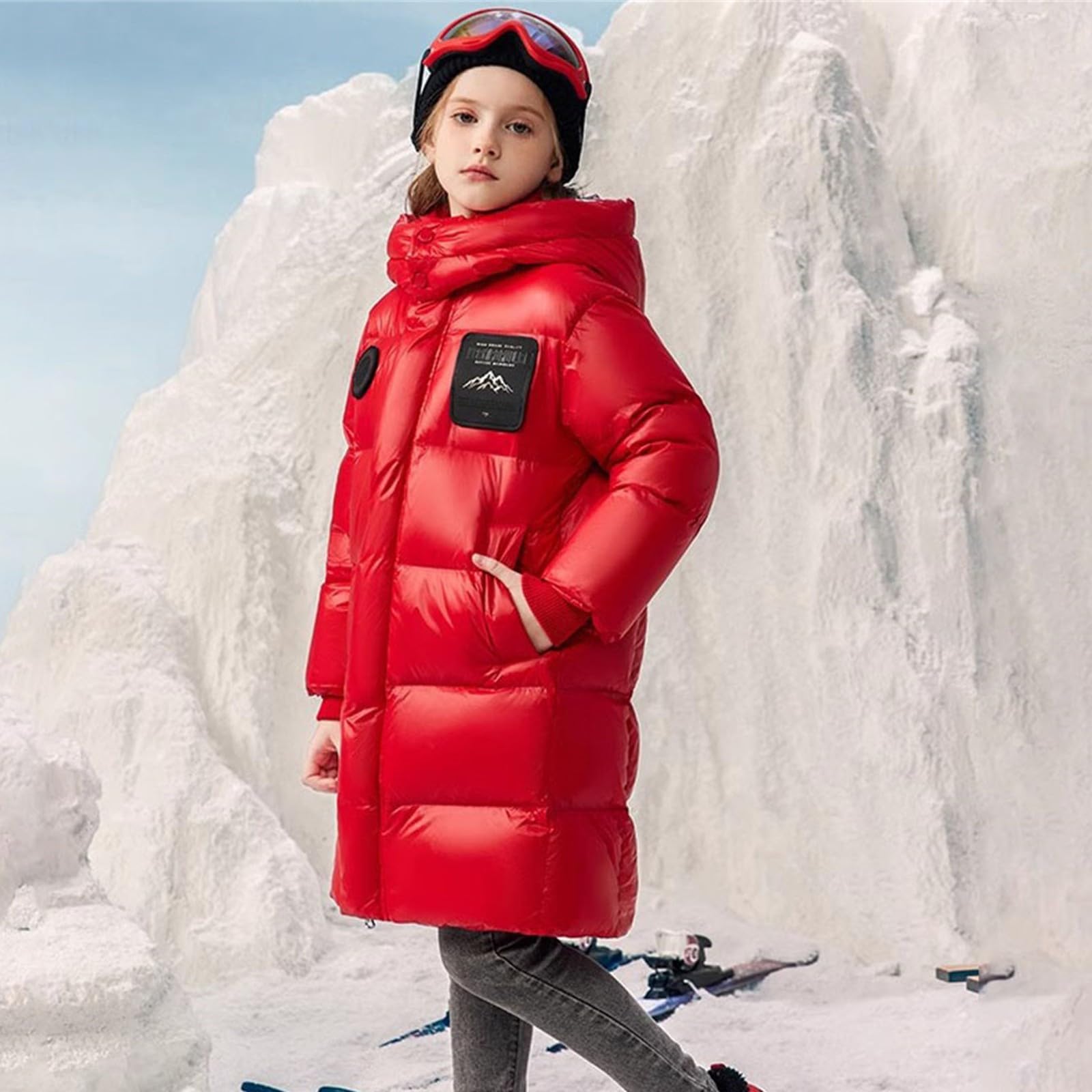 OBiQuzz Chaqueta acolchada para niño, chaqueta acolchada cálida, chaqueta con capucha, abrigo largo de invierno, chaqueta de invierno de gran tamaño, chaqueta de tiempo libre, chaqueta ligera de