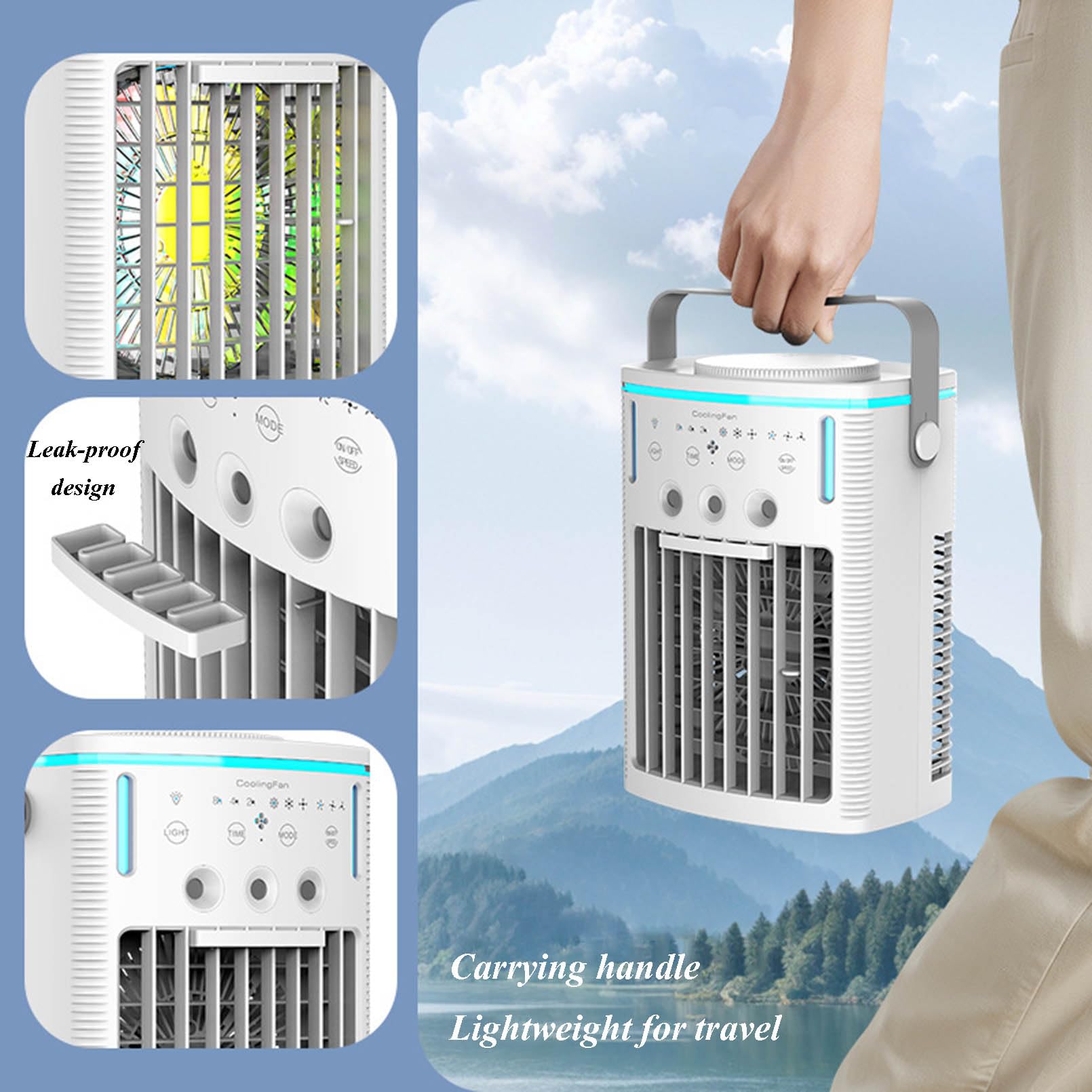 Przenośne klimatyzatory 3 w 1 przenośny klimatyzator osobisty mały klimatyzator ze zbiornikiem na wodę 900 ml timer 2/4H mały wentylator chłodzący z oscylującym 70° chłodnicą powietrza dla Roo