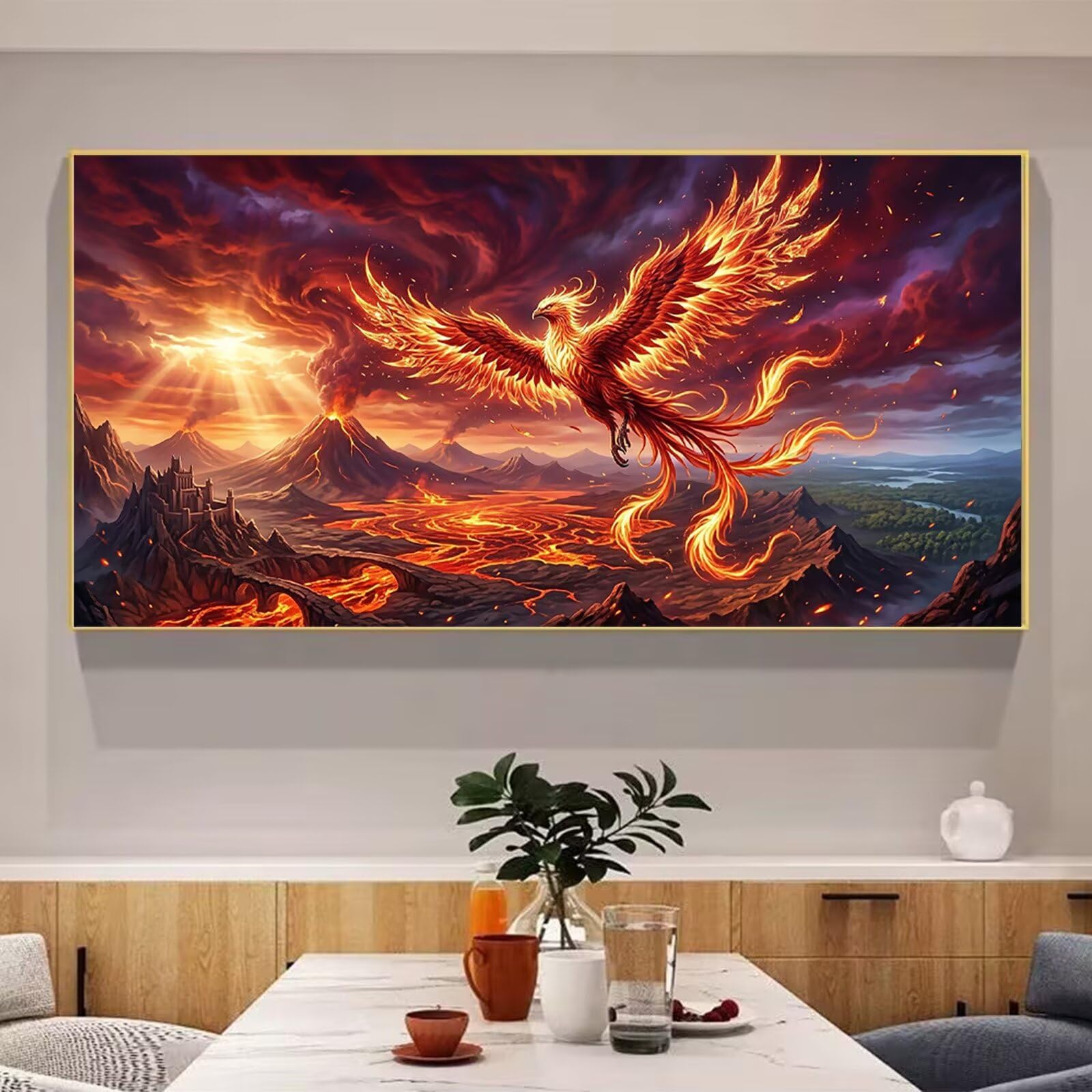 Diamond Painting Phönix Diamant Painting Bilder, 5D Vogel Runder Full Drill DIY Set Erwachsene Diamanten Kinder Kreatives für Erwachsene Mosaik Bastelset für Home Decor Wand Deko, 100x200cm, Cod-909