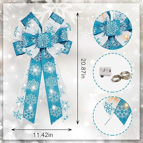 Miniatura 7 de Hying Lazos grandes de Navidad, lazo de corona de terciopelo rojo claro LED para decoración de invierno, decoración de árbol y adorno de Navidad