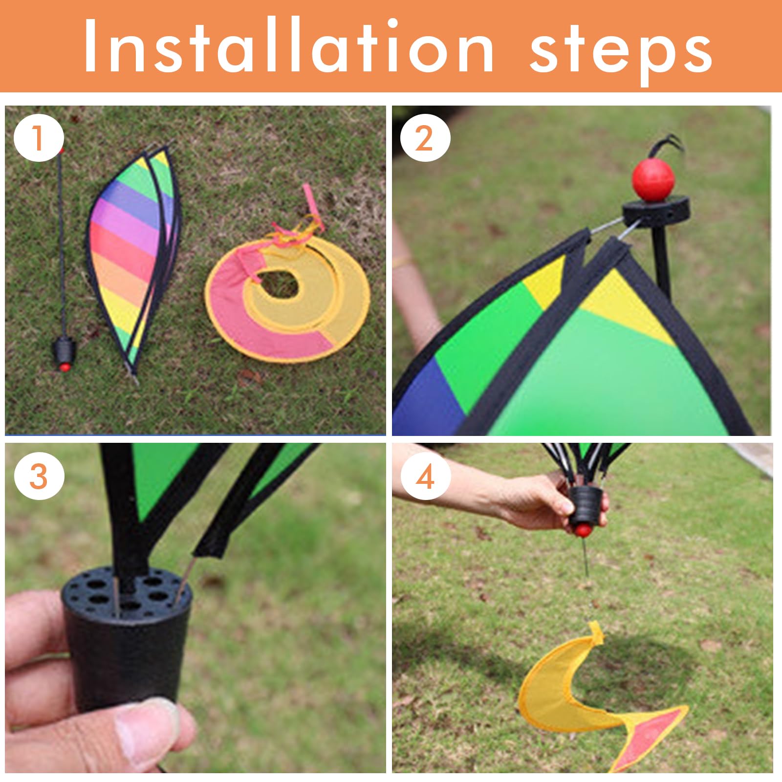 Set di 4 scacciapensieri con decorazione a mongolfiera, 110 cm, con telaio in PVC, resistente ai raggi UV, per terrazze e balconi
