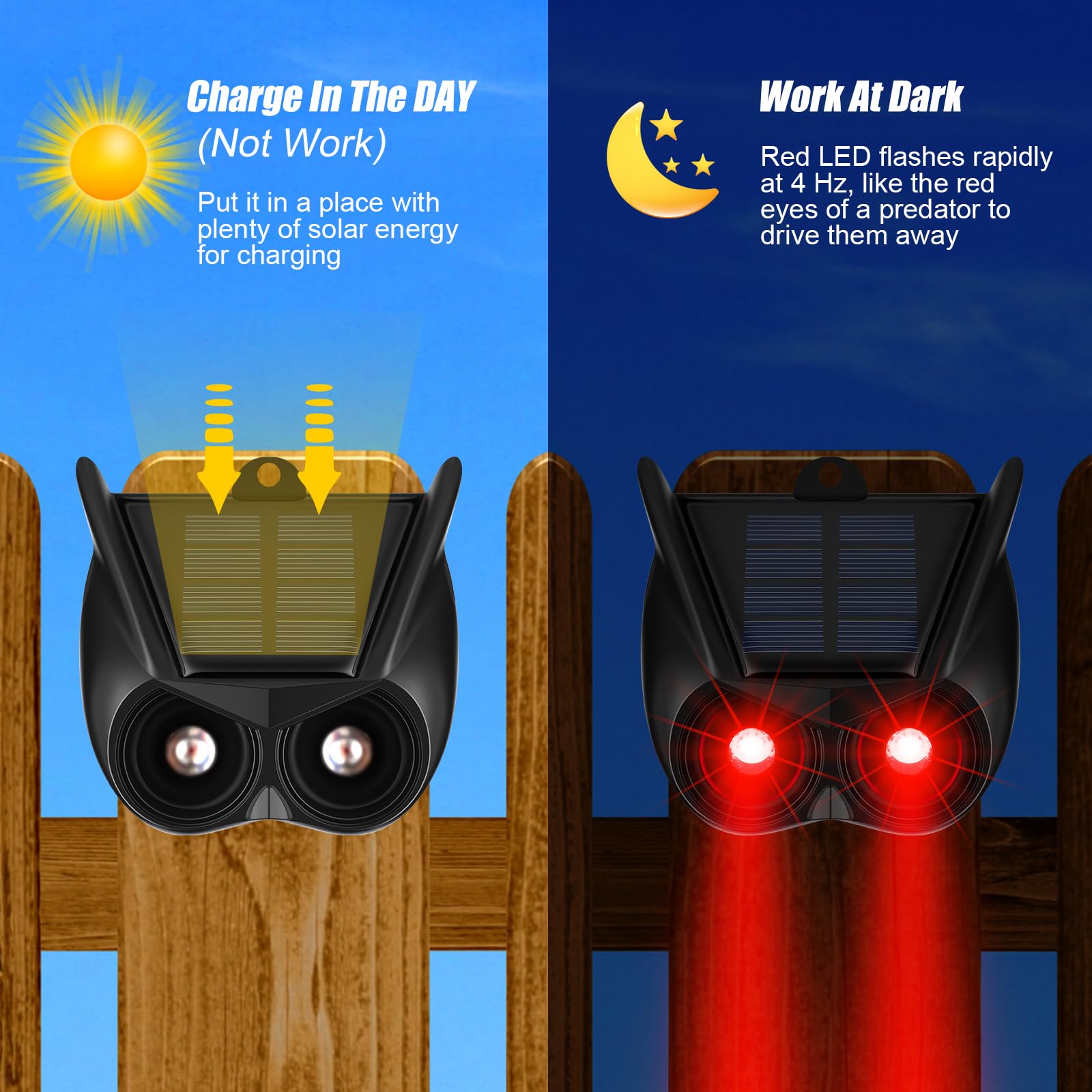 Qualirey Paquete de 6 repelentes solares de animales nocturnos, con LED rojo intermitente, impermeable, disuasivos de depredadores para coyote, mapache, ciervo, zorro, zorrillo, ideal para jardín al