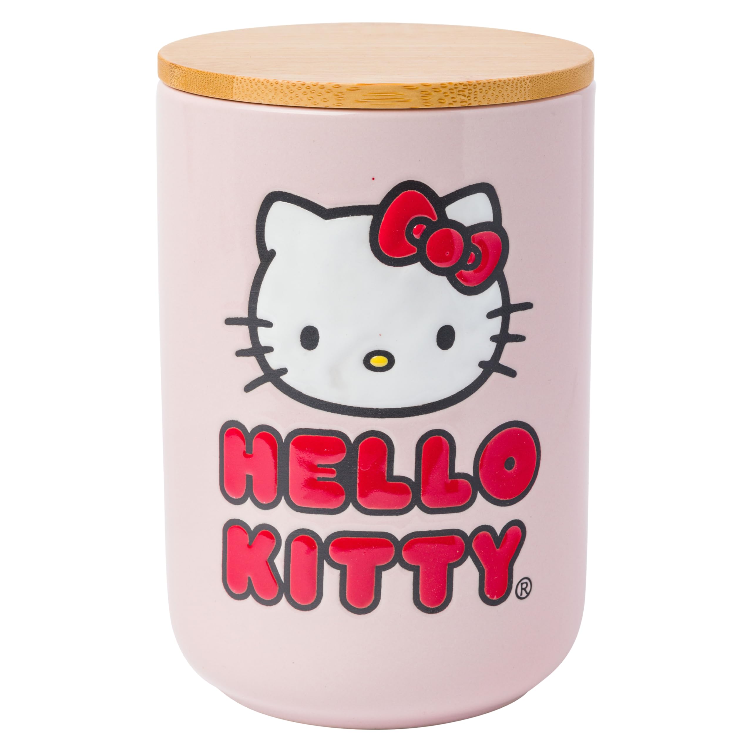 Silver Buffalo Sanrio Hello Kitty Wax Resist Ceramic Cookie Snack Jar Container with Airtight Bamboo Lid, Pink (Small)