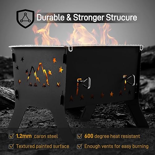 Miniatura 5 de Odoland Parrilla de camping portátil plegable de carbón para mochileros, parrilla de barbacoa con bolsa de transporte para cocinar al aire libre,