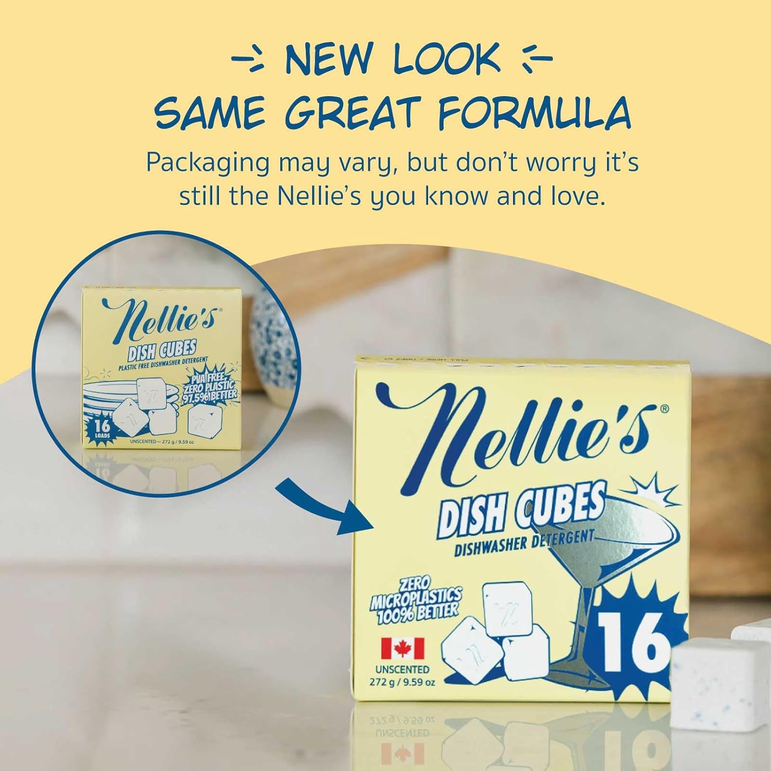 Nellie’s Dish Cubes – 64-Pack (4 Boxes of 16 Cubes) – Compact Dishwasher Detergent – Space-Saving, Plastic-Reduced Packaging – Tough on Grease and Grime – Made in Canada