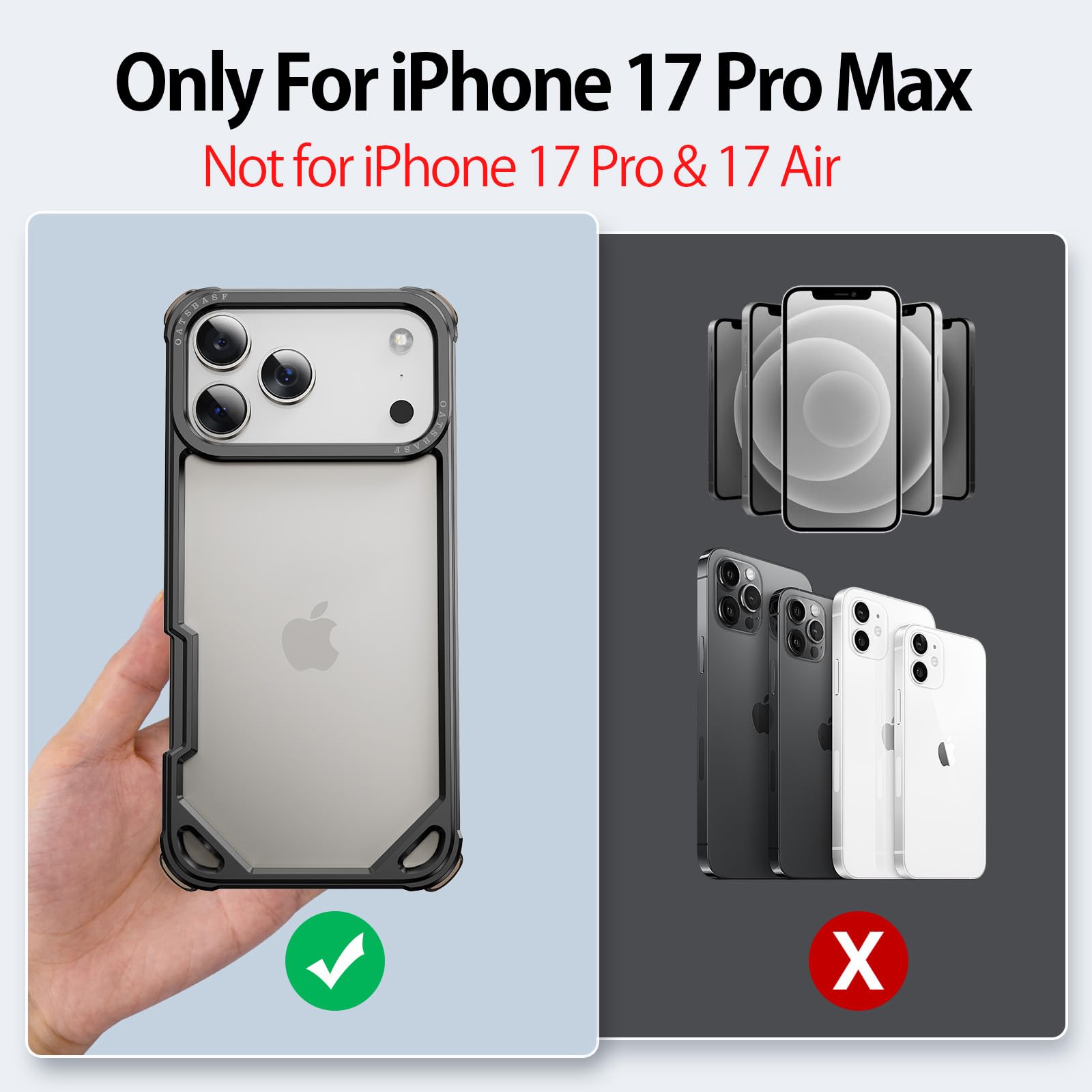 Custodia per iPhone 17 Pro Max, in alluminio, sottile, senza retro, compatibile con MagSafe, in metallo, senza cornice, con 4 angoli airbag, antiurto, protettiva per iPhone 17 Promax (grafite)