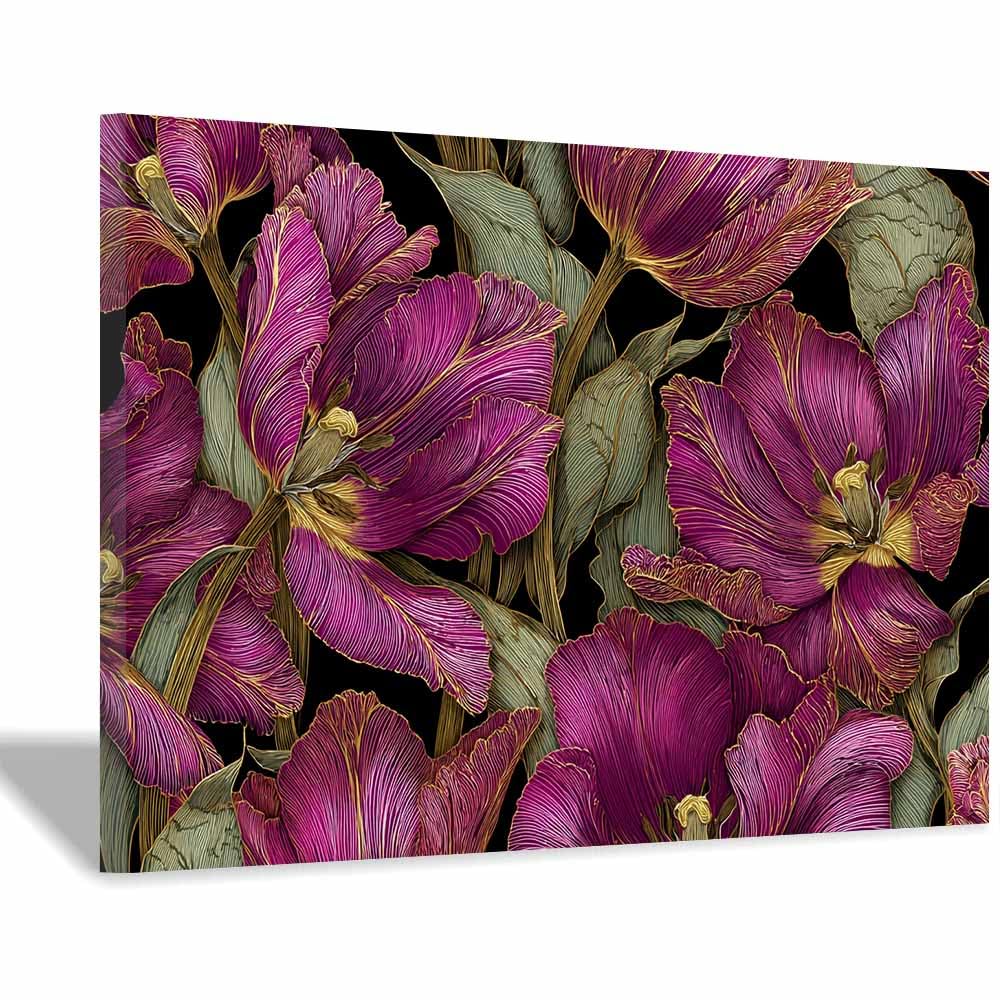 Xeniou Multicolor Flower Wall Art Canvas Purple Tulip Line Art Canvas Wall Art, For Bedroom Bathroom Living Room Home Wall Decor(Multicolor)-70X100cm Framed
