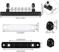 Vista 2 de Weewooday Barra de bus de 12 V 150 A con tapa, mini bloque de terminales de distribución de energía con barra de bus de 10 cuadrillas, 6 tornillos