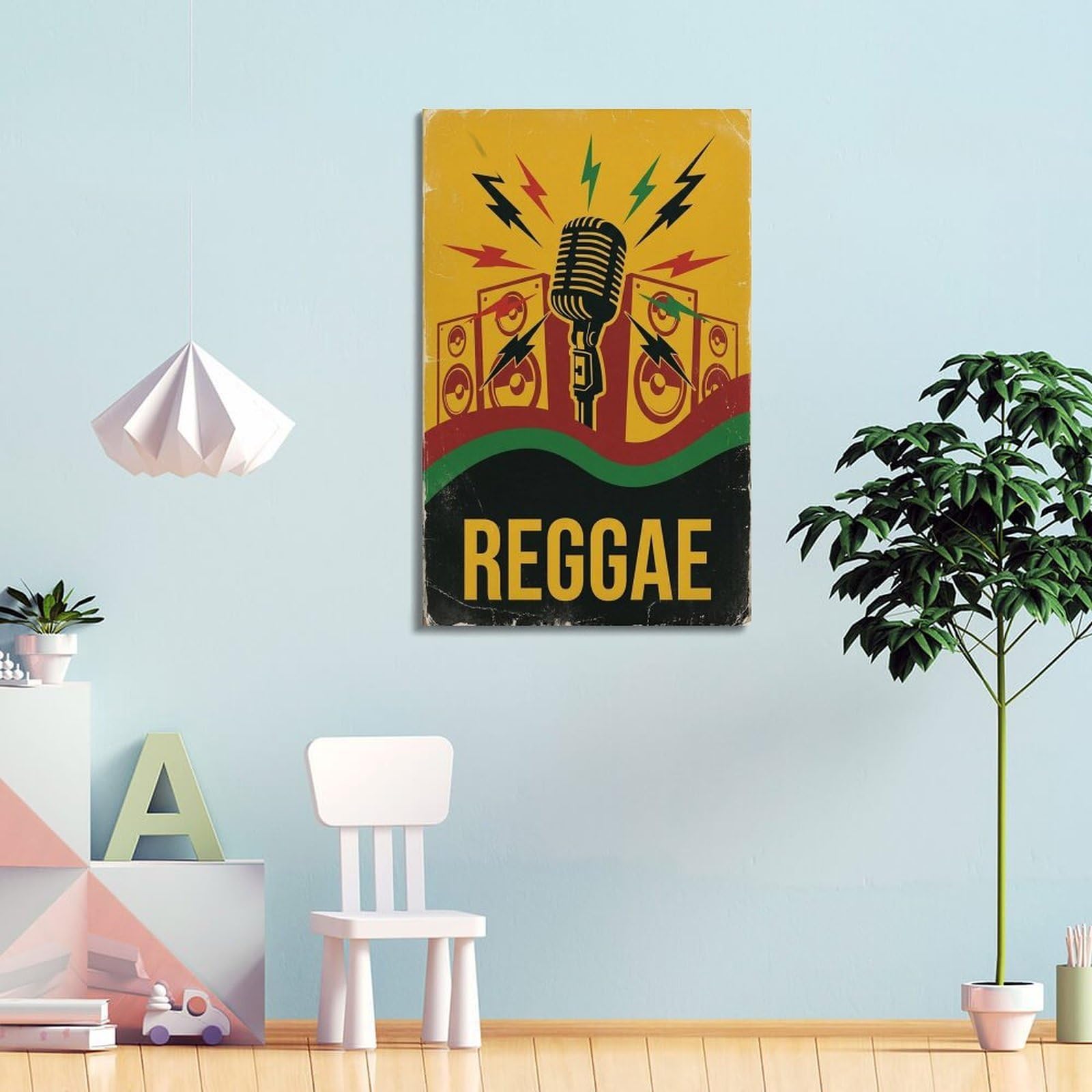 XKUGA Poster con stampa su tela con microfono reggae retrò, moderno, decorativo, ideale per famiglia, grotta degli uomini, sala giochi, camera da letto di ragazzi e ragazze, 40 x 60 cm