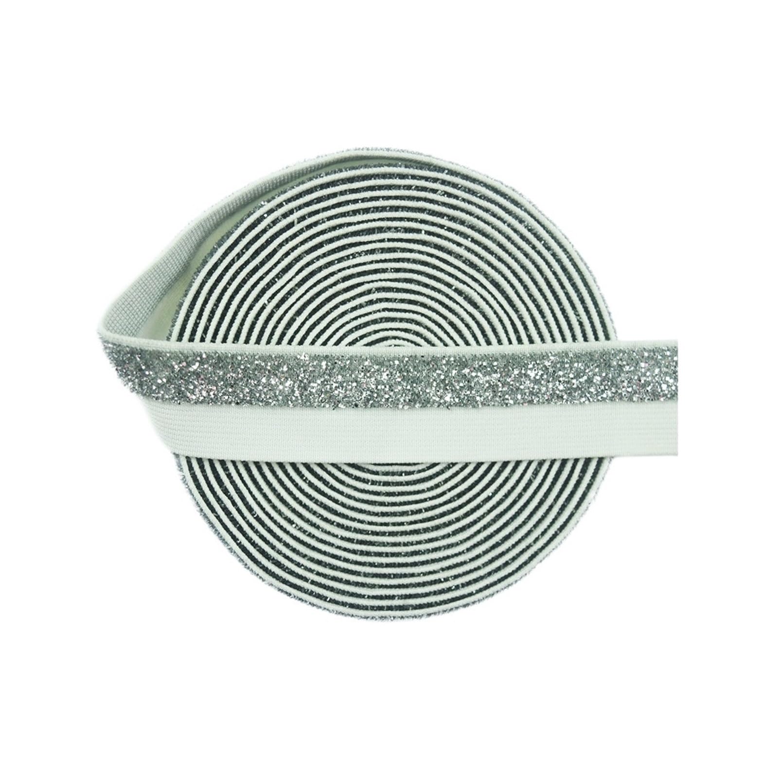 Cinta EláStica Costura Elásticos Glitter Metálico 5/8" 15mm | Banda de LICRA for el pelo, pulsera, diadema, vestido, adorno de costura artesanal, 10, 50 yardas(Semi Silver,50 Yard)