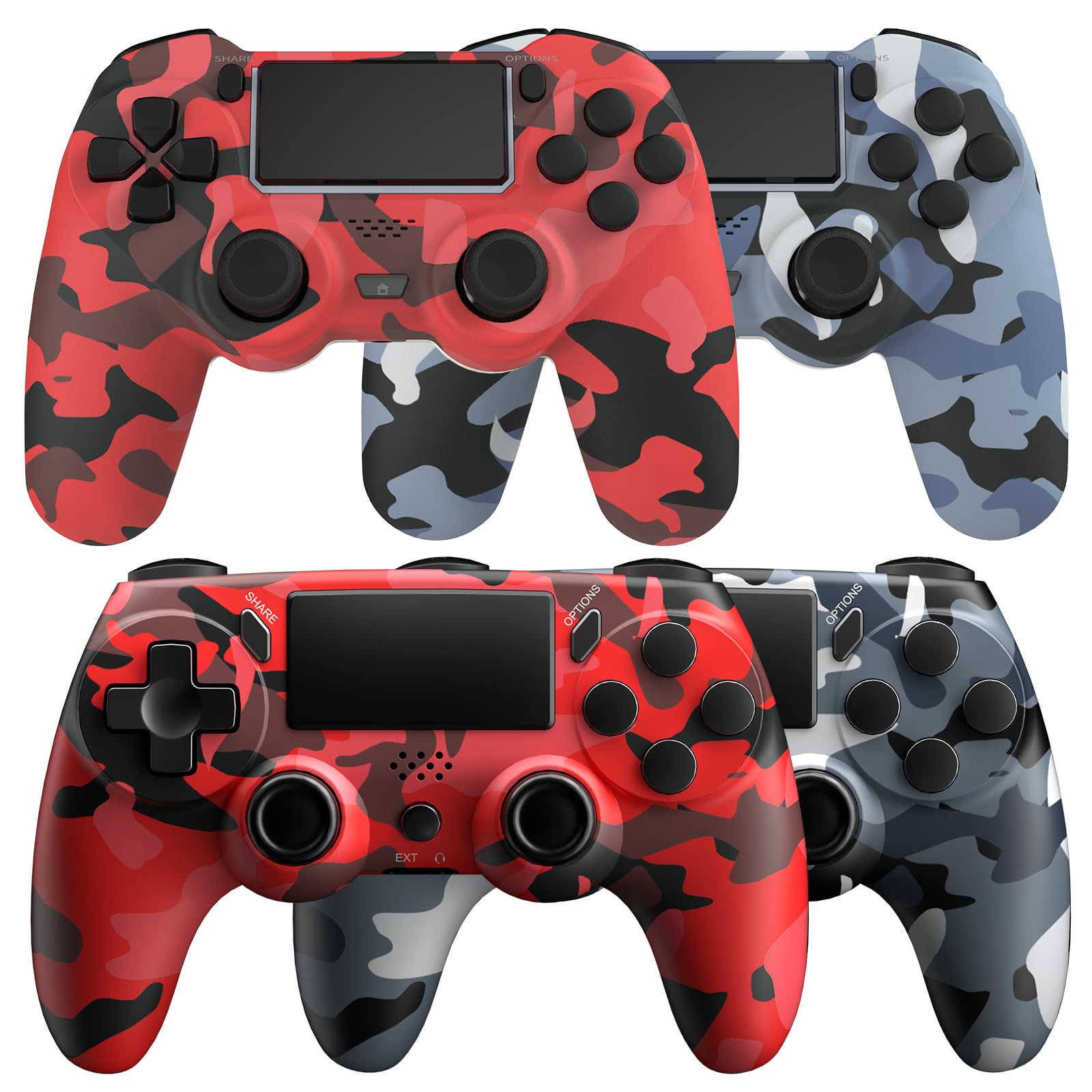 KDYGPDCT Gamepad 4-pack for PS4, third-party replacement wireless controller for PlayStation 4/PS4 Pro/PS4 Slim, dual vibration feedback, with touchpad and headphone jack