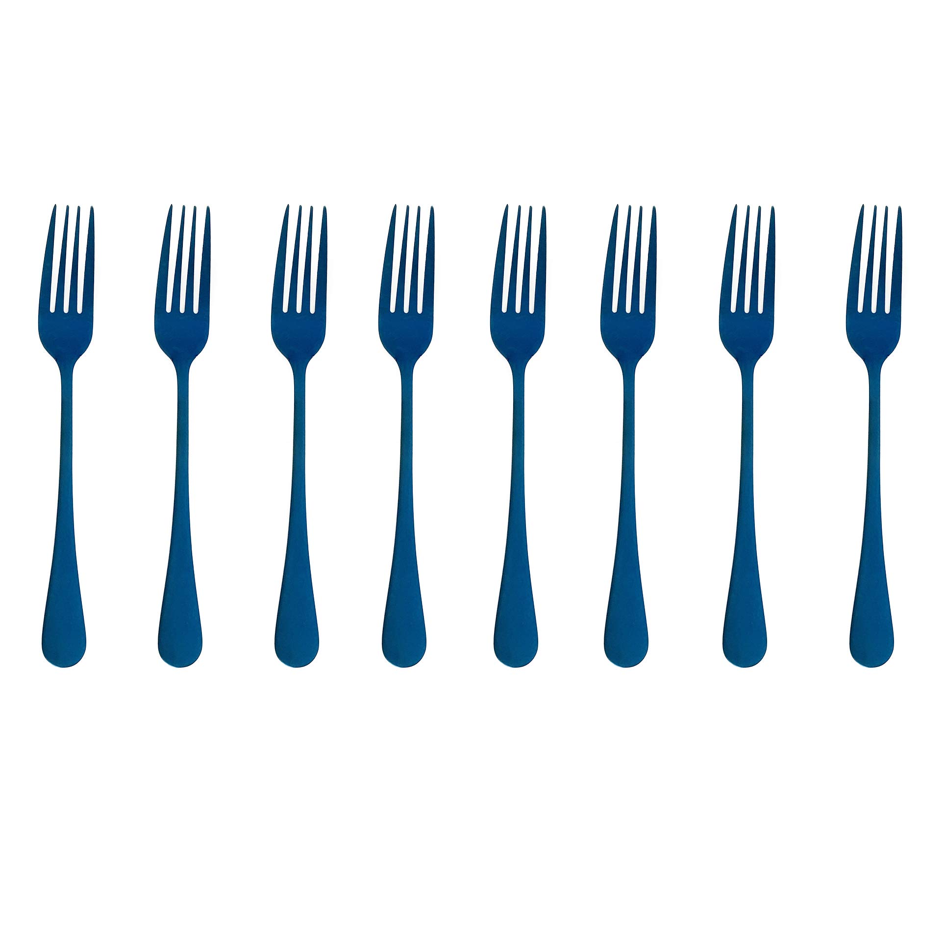 Blue Dinner Fork Set 8 Piece, Flatware Sets Blue 18/10 Stainless Steel 8-inch Fork Only Weight Eating Utensils Table Silverware Cutlery Service for 8 Dishwasher Safe Matte Finished