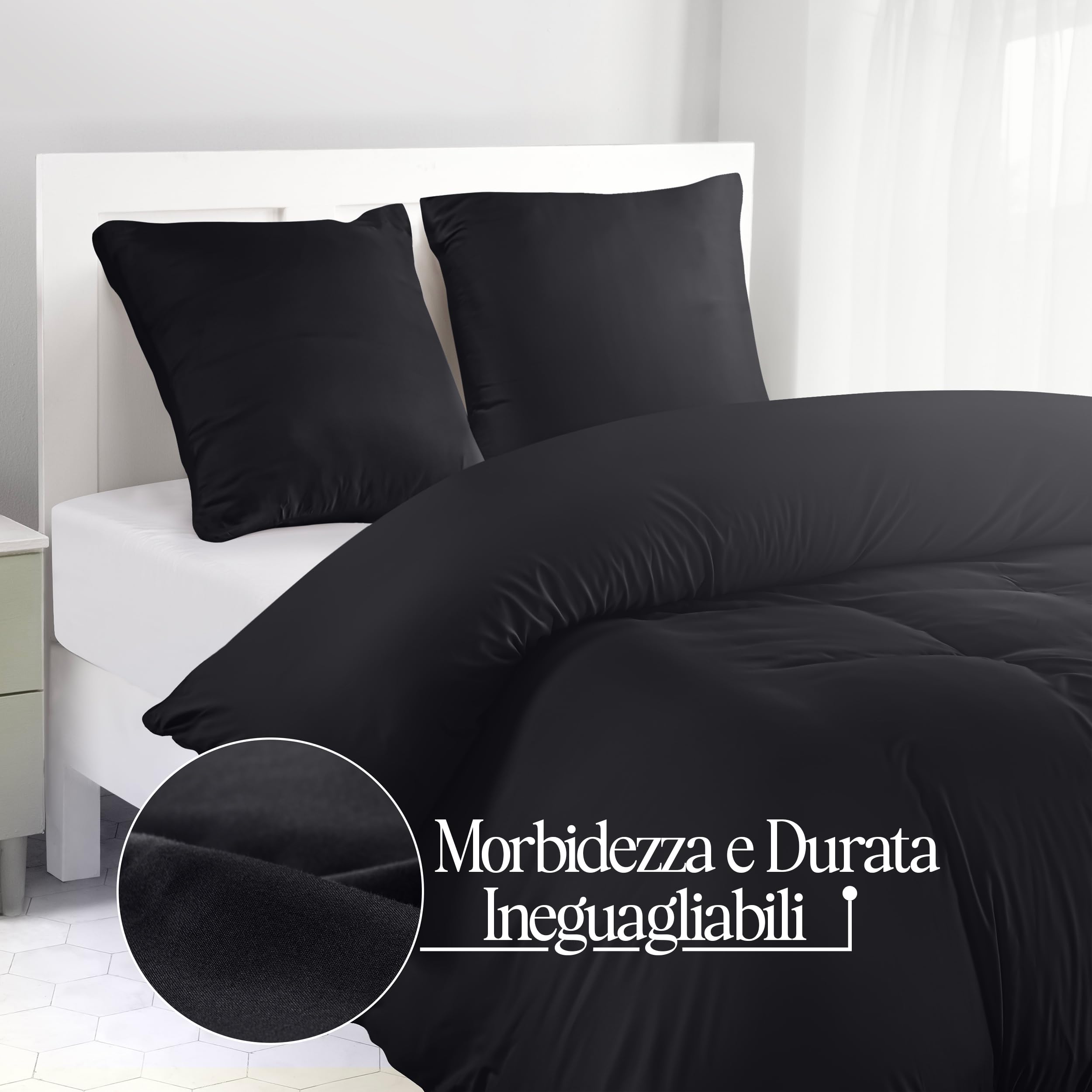 Utopia Bedding Copripiumino Matrimoniale 260x240 - Microfibra Copripiumino 260x240cm + Federe 65x65cm - Nero