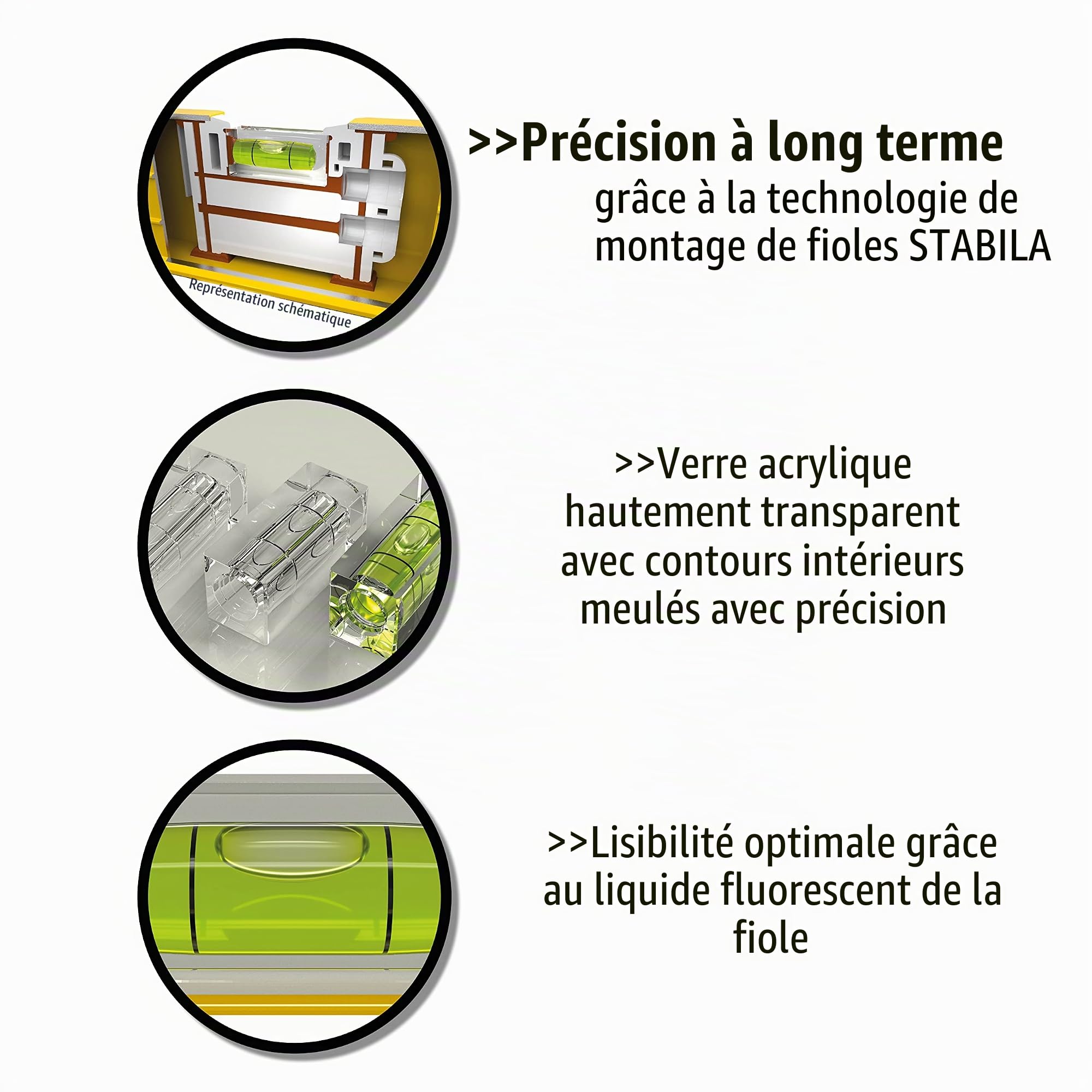 STABILA Niveau Type 196-2 LED, 61 cm, profilé en aluminium extra-rigide, 1 fiole horizontale/1 fiole verticale LED, 1 poignée, embouts amortisseurs, antidérapant, Made in Germany
