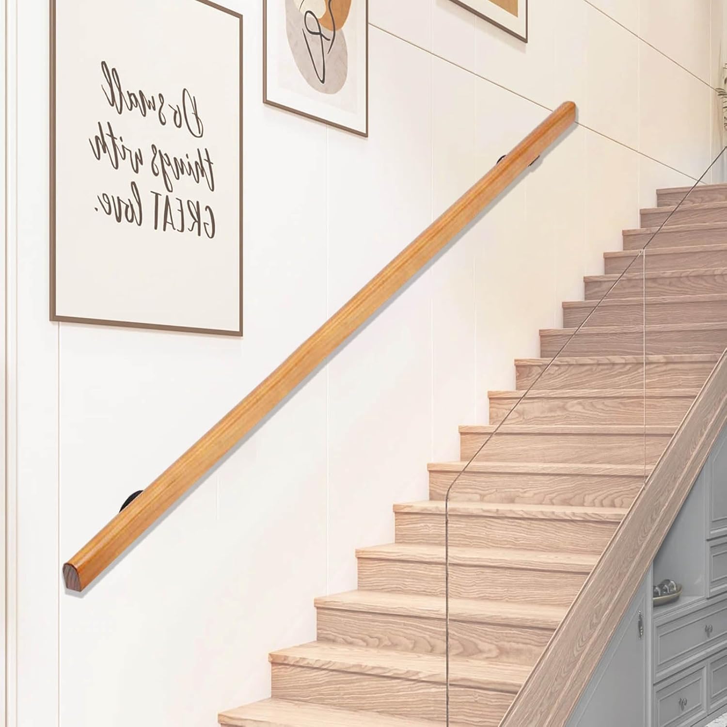 Wooden Handrails, 1-20ft Non-Slip Staircase Handrail, for Home Garden Corridor Lofts Kindergarten Guardrail Decking Railings, Wall Mounted Barrier-Free Staircase Grab Bar for Elderly (Size : 5ft)