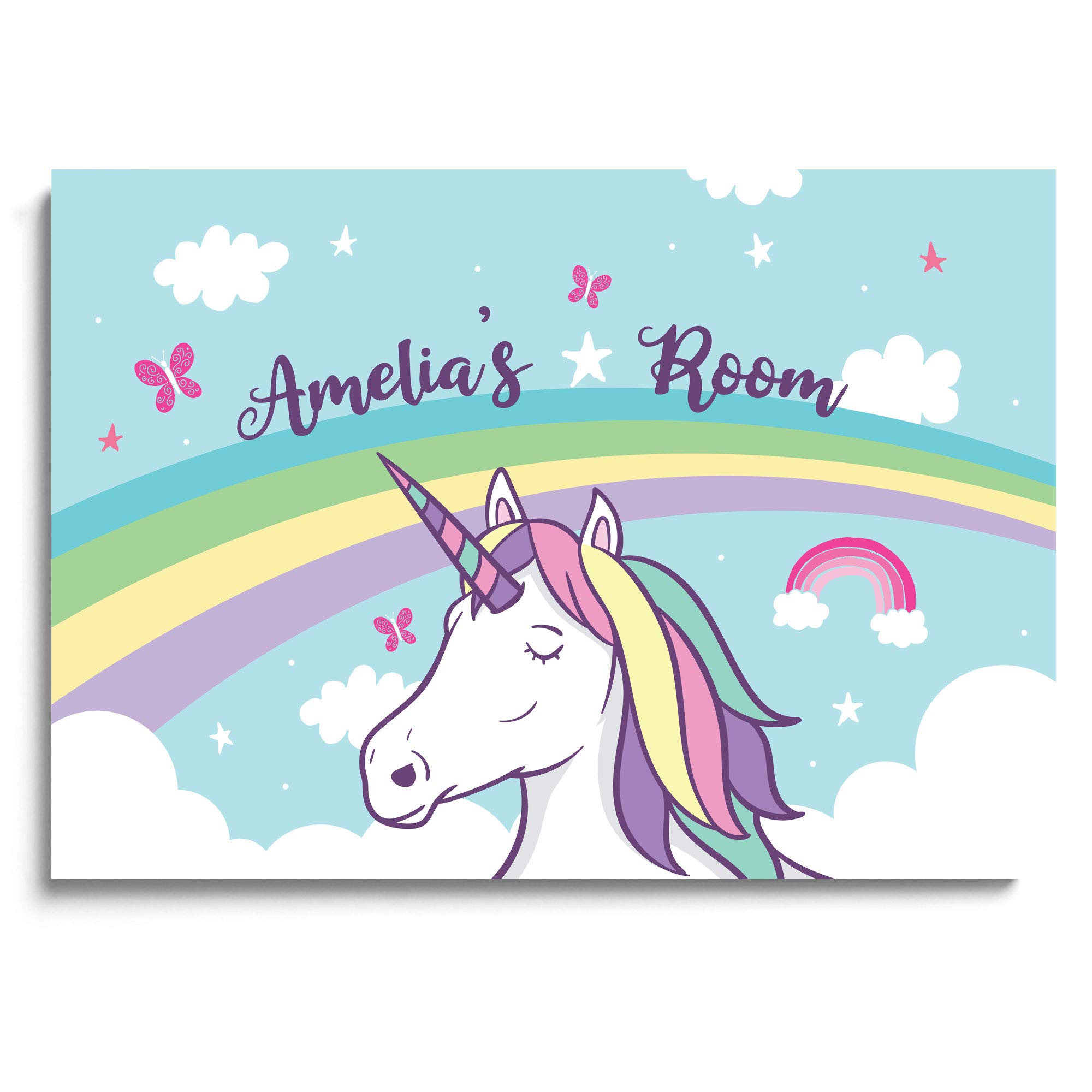 RED OCEAN Girls Personalised Unicorn Bedroom Door Sign Framed Print Birthday Daughter (A4 Print Only - PERSONALISED Unicorn Rainbow Girls Room)