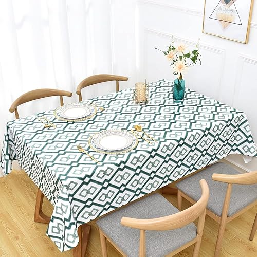 Miniatura 2 de Zobesta Manteles de vinilo para mesas rectangulares, mantel impermeable de PVC verde, mantel rectangular de vinilo resistente para cocina y