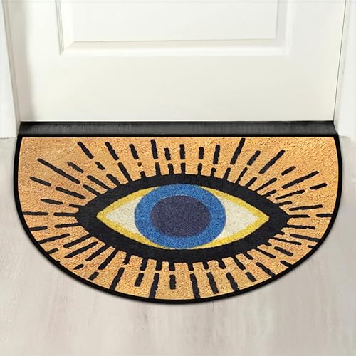 Miniatura 3 de Apular Tapete medio redondo para puerta con diseño de mal de ojo, para entrada exterior, 30 x 18 pulgadas, resistente al desgaste, tapetes