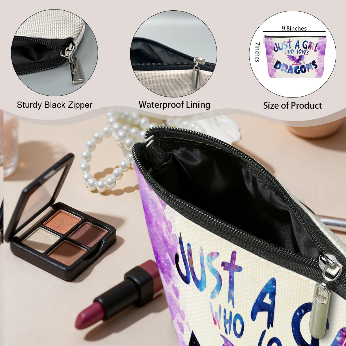 Cute Makeup Bag Funny Dragon Cosmetic Bags Dragon Gifts for Dragon Lovers Dragon Decor Stuff for Animal Lovers Women Girls Daughter BFF Friend Sister Bestie Coworker Friendship Birthday Christmas - Image 2