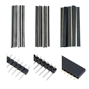 30 Pcs Header Pins 2.54 mm Straight Right-Angle Male and Female Pin Headers Connector Compatible with for Arduino ESP32 PCB Breadboard DIY Projects