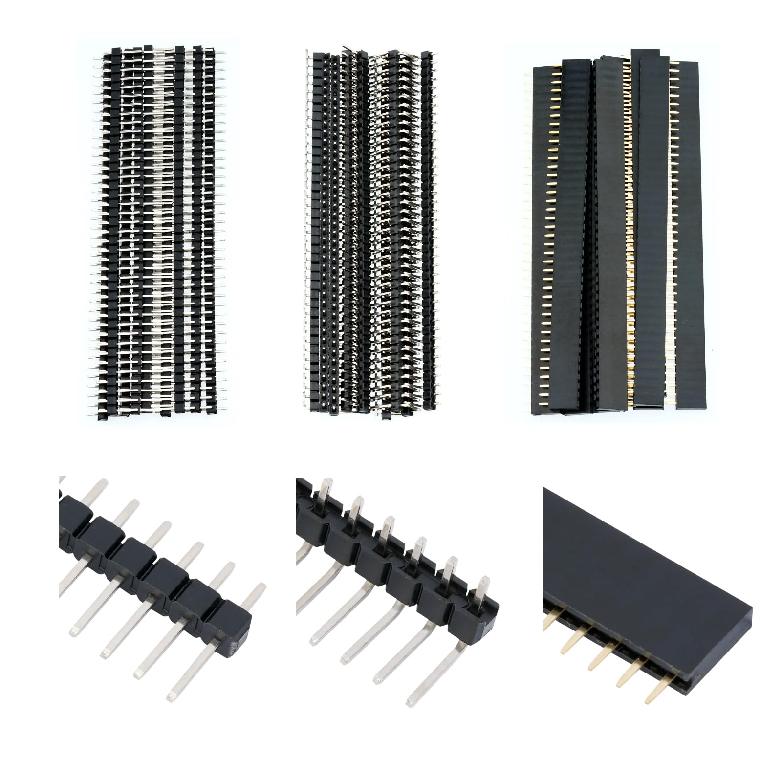 Photo 1 of QSYZAIL 30 Pcs Header Pins 2.54 mm Straight Right-Angle Male and Female Pin Headers Connector Compatible with for Arduino ESP32 PCB Breadboard DIY Projects