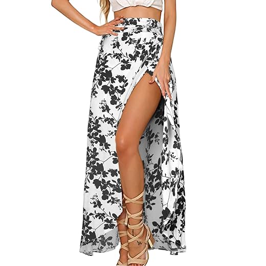 Yonala Womens Boho Floral Tie Up Waist Summer Beach Wrap Cover Up Maxi Skirt Apricot Small