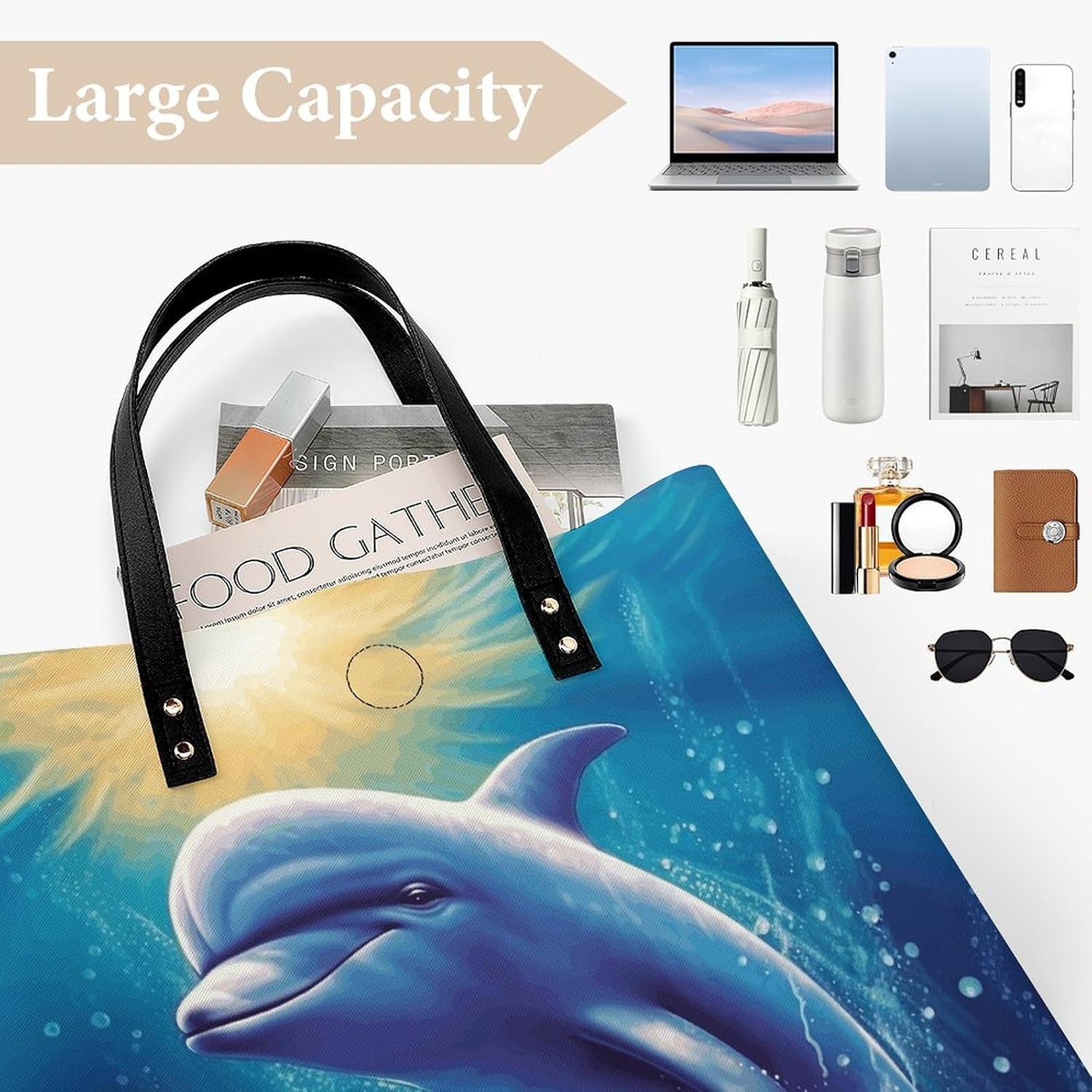 Cute Dolphin Handbags Large Capacity, Tote Bag Stylish Slouchy, Shoulder Bags for Work Beach Travel And Shopping Grocery.