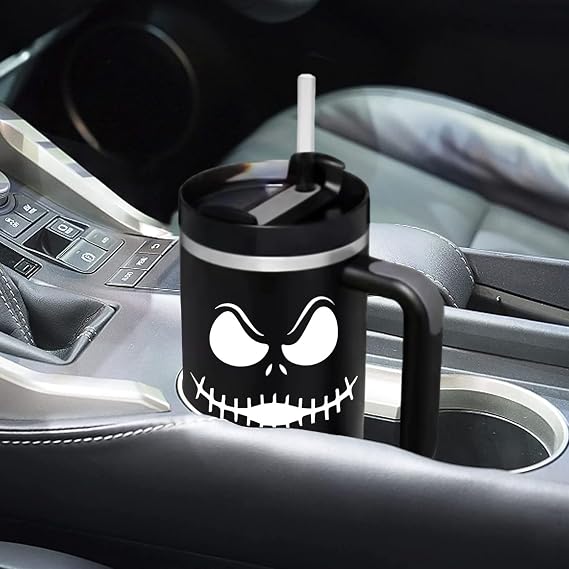 40OZ Jack Tumbler Stainless Steel Water Bottle Travel Mug Iced Coffee Cup with Handle Straw Lid Insulated Reusable Hot Cold Beverages Tumbler Smily