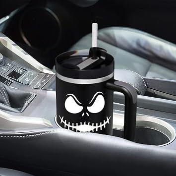 40OZ Jack Tumbler Stainless Steel Water Bottle Travel Mug Iced Coffee Cup with Handle Straw Lid Insulated Reusable Hot Cold Beverages Tumbler Smily