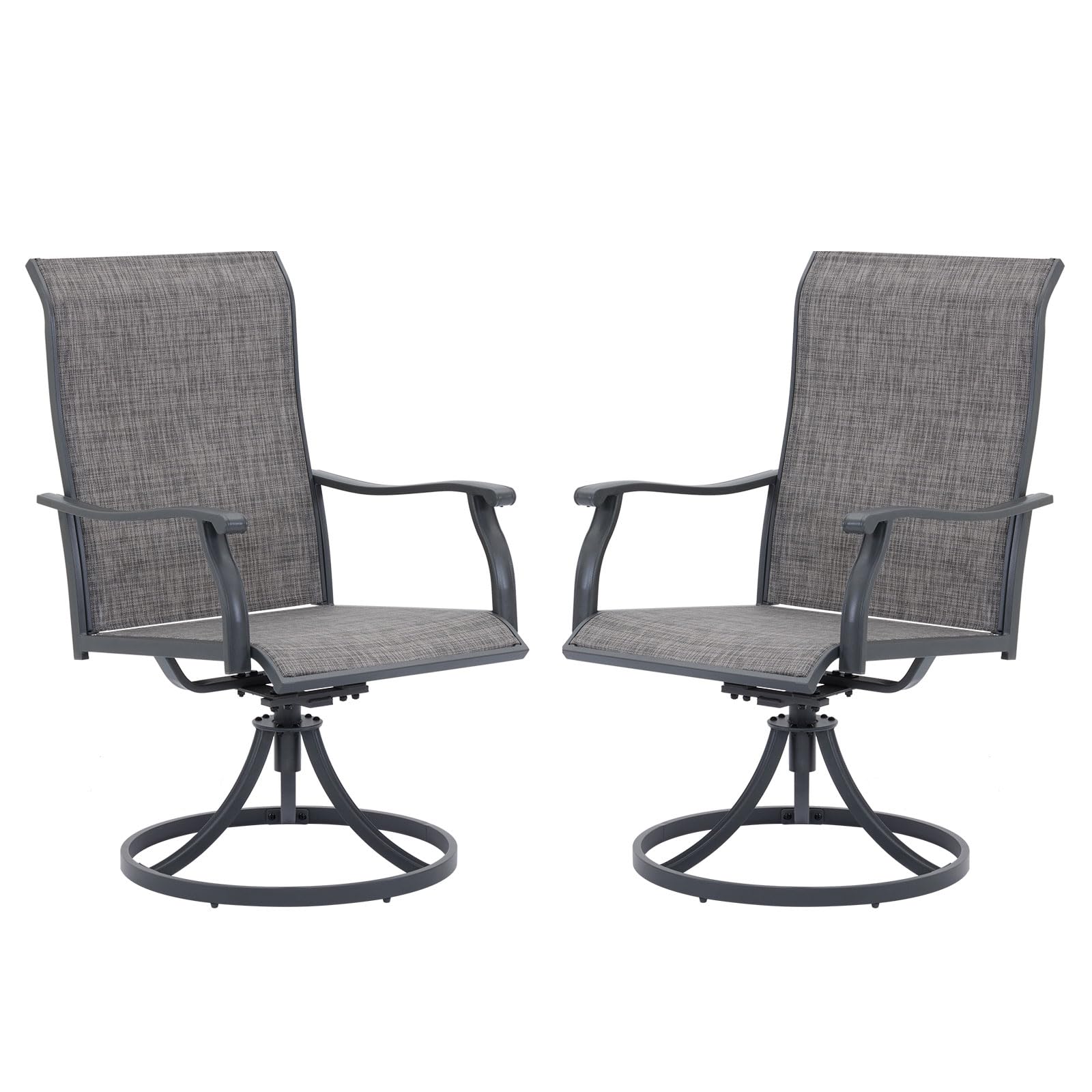 VICLLAX Swivel Patio Chairs Set of 2, High Back Textilene Patio Dining Chairs for Lawn Garden, Grey Frame