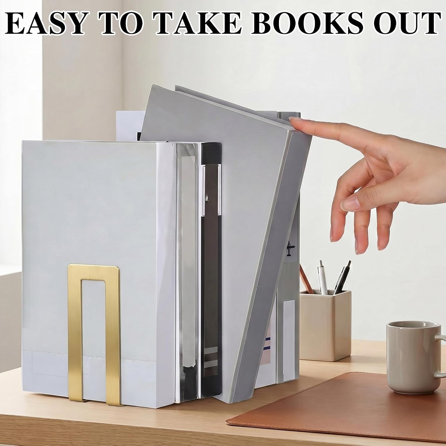 Chunful 6 Pcs Gold Modern Metal Book Ends for Shelves Decorative Small Bookends Book Shelf Organizer Minimalist Design Stopper to Hold Books for Office (Square)