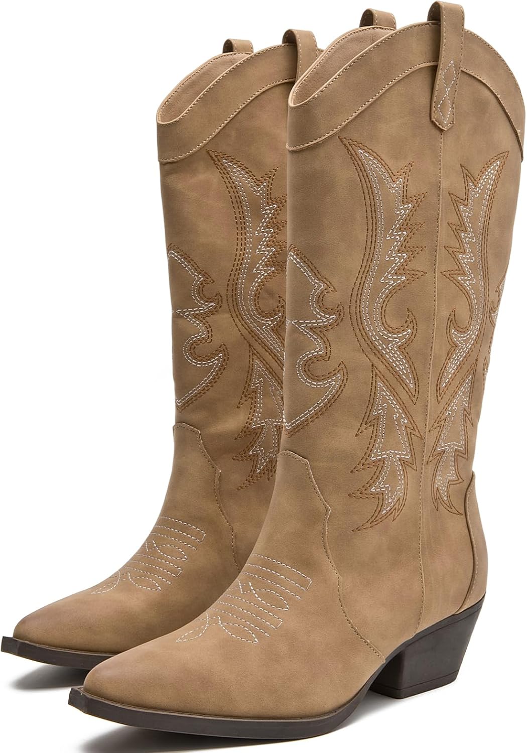 SelRoys Cowboy Boots for Women Cowgirl Western Mid Calf Boots with Chunky Heel Snip Toe Embroidery for Country Concert Daily Outfits