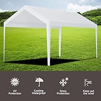 Vista 4 de Cubierta de toldo de repuesto para cochera, cubierta superior de repuesto para estructura de cochera de 12' x 20', tela de 180G PE impermeable