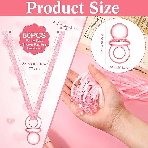 Miniatura 3 de Geetery 51 Piezas Juego No Digas Bebé Letrero Chupete Baby Shower Boho Juego 50 Collar de Chupete de Plástico Letrero de Madera No Digas Favor de