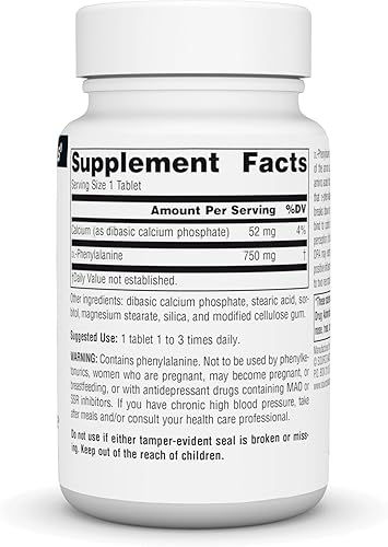 Miniatura 2 de Source Naturals DLPA DL-fenilalanina 750 mg Suplemento Que Apoya Un Estado de Alerta - 30 Tabletas