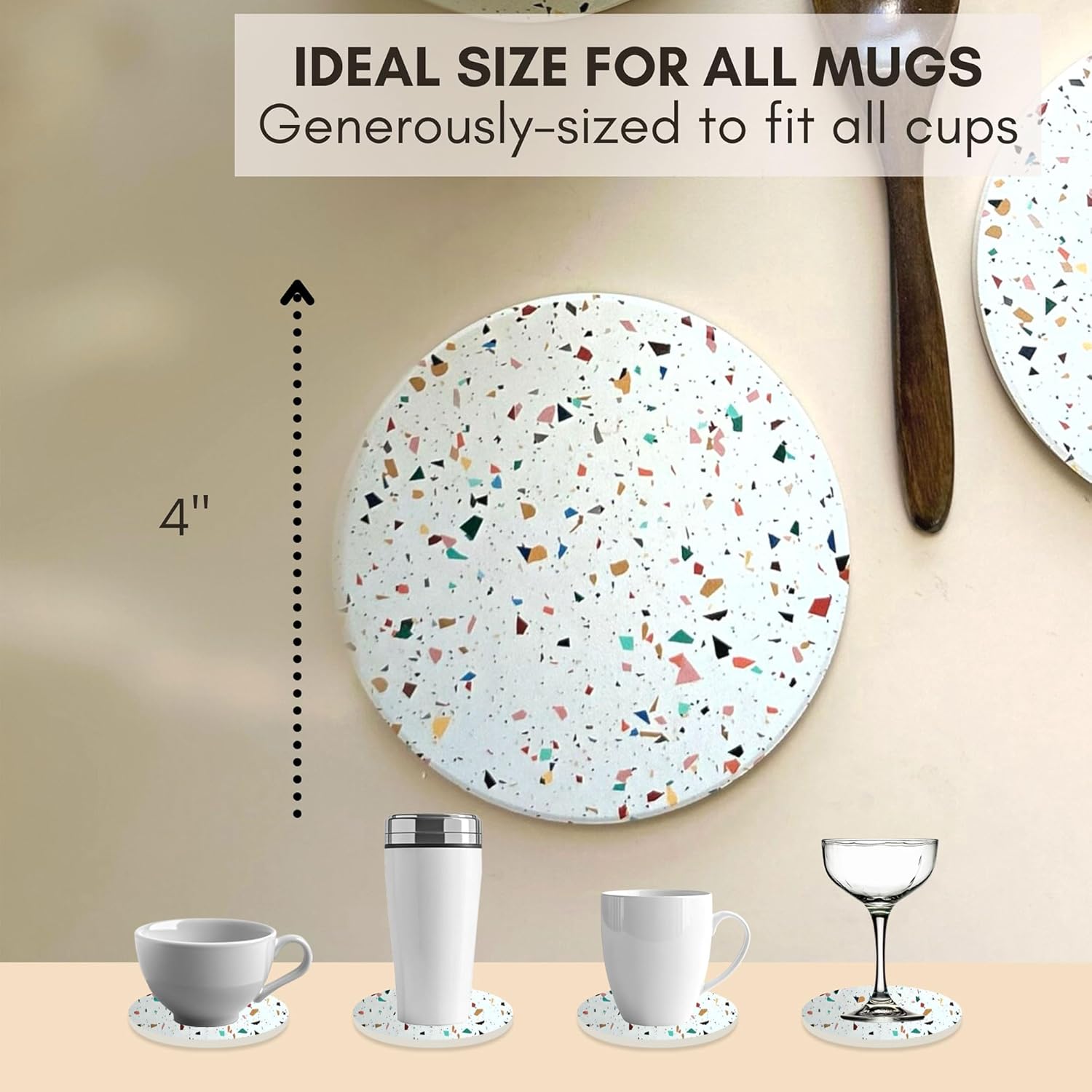 Ceramic Absorbent Coasters Bundle – Terrazzo Sunset Set of 6 with Holder & Terrazzo Confetti Set of 6 with Holder, Decorative Drink Coasters for Coffee Table
