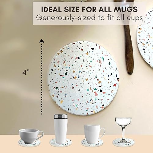 Miniatura 3 de Juego de 6 posavasos absorbentes de terrazo con soporte, posavasos de cerámica para bebidas, decoración de mesa de café, posavasos de piedra